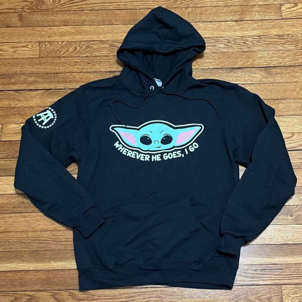 Champion Black Hoodie with Baby Yoda Graphic (Pink & Mint)